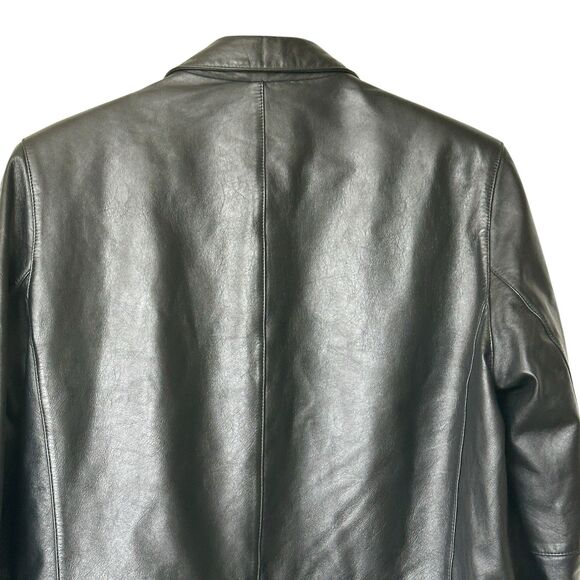 GAP Vintage Leather M Black Blazer Jacket Y2K Button Front Flap Pockets Women’s - Picture 6 of 10
